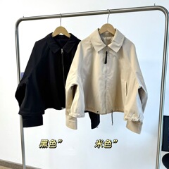 25早秋新款女减龄随性百搭休闲宽松翻领短款拉链夹克外套0902k16