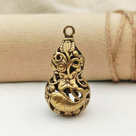 黄铜挂件镂空双鱼葫芦复古做旧工艺金色镂空葫芦义乌商品铜器批发