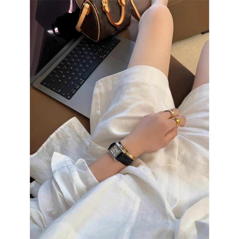 Quần short nữ cạp cao vải lanh trắng phong cách đơn giản thời trang — màu trắng chi tiết 2