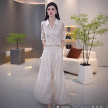 时尚桑波缎套装女2025年夏季新款时髦洋气遮肚子显瘦阔腿裤慵懒感