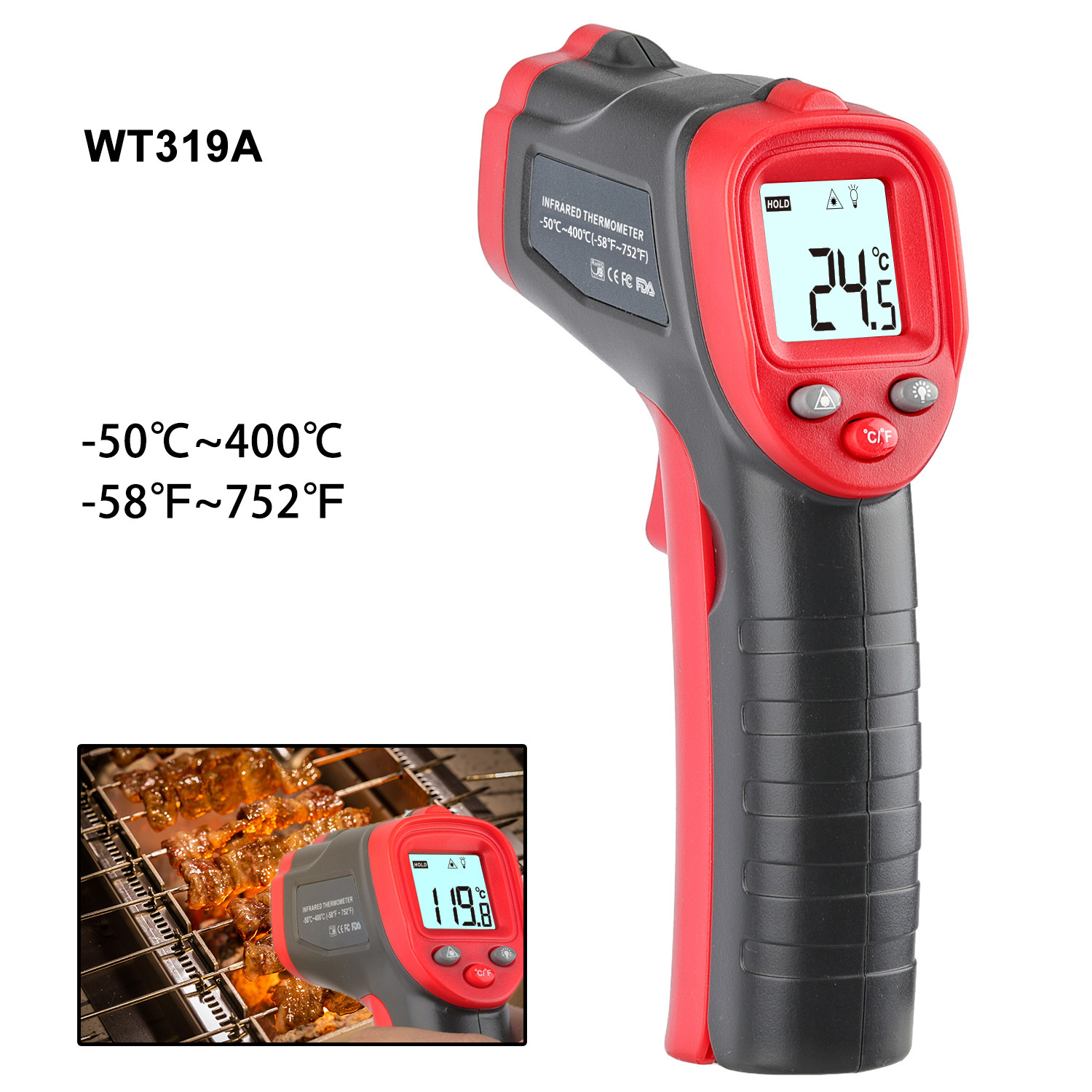 WINTACT WT319A WT319B infrared thermometer industrial baking air conditioning refrigerator cooling and heating thermometer
