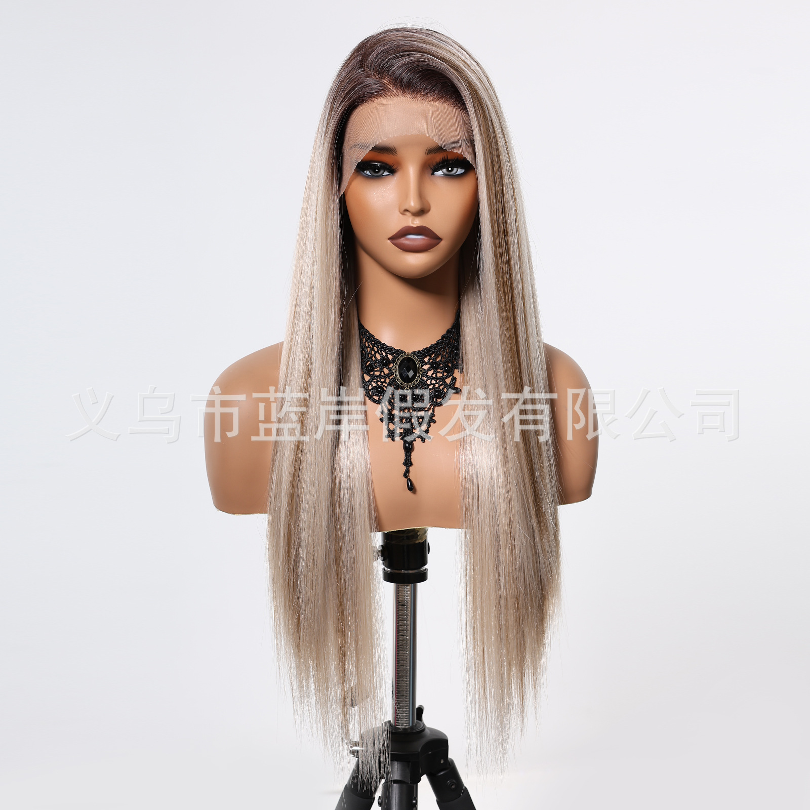 Encaje de gran área para mujer, cabello largo y liso, cosido a voluntad, ligero y transpirable, cómodo de usar, dorado mixto degradado