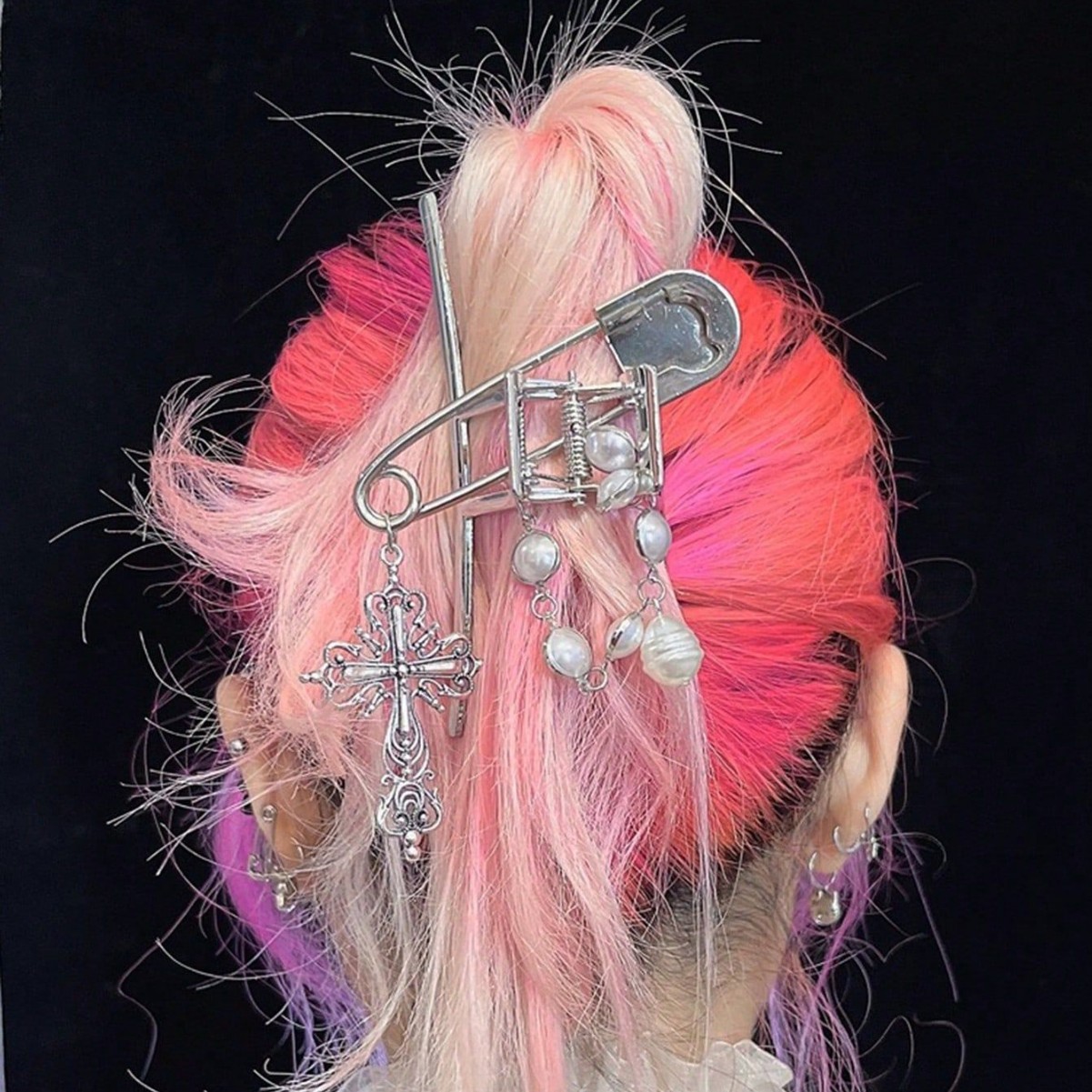 European and American Design Sense Large Pin Cross Chain Metal Grab Clip Back Head Hairpin Clip Large Disc Hair Headwear