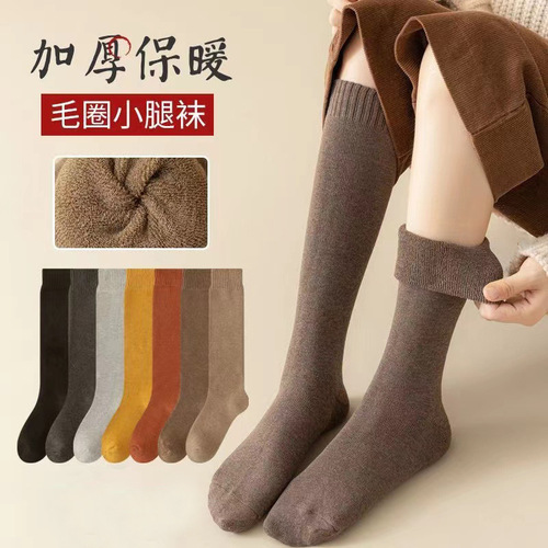 Velvet thickened warm socks women's stockings winter calf socks women's pressure stovepipe autumn and winter stockings towel socks