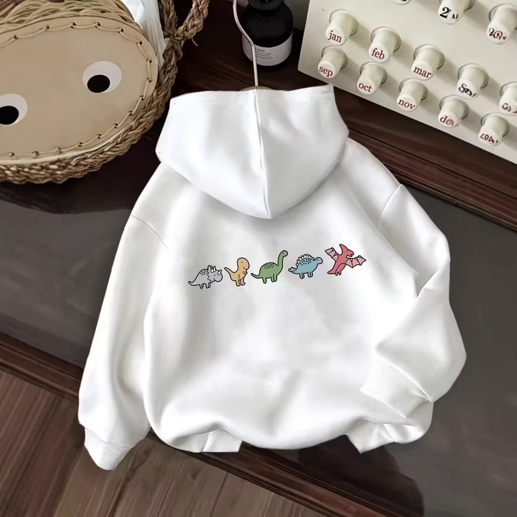 Women's Clothing Retro Sportswear Hooded Sweatshirt Colorful Dinosaur Print American Style Autumn Hot Selling_ecoleips.com
