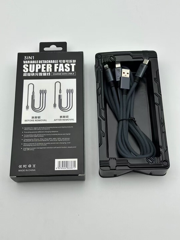 国境を越えた 65W 多機能充電 100W 取り外し可能な 1 対 3 高速充電データケーブル Apple Android tpyec に適しています|undefined