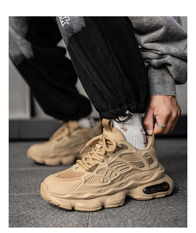 Giày sneaker nam cổ thấp buộc dây đế dày bọc da phong cách thời trang, giày thể thao tăng chiều cao — Cà phê ZS-F 8965m, ZS-F8965 Xingka, ZS-F8965 màu đen chi tiết 14