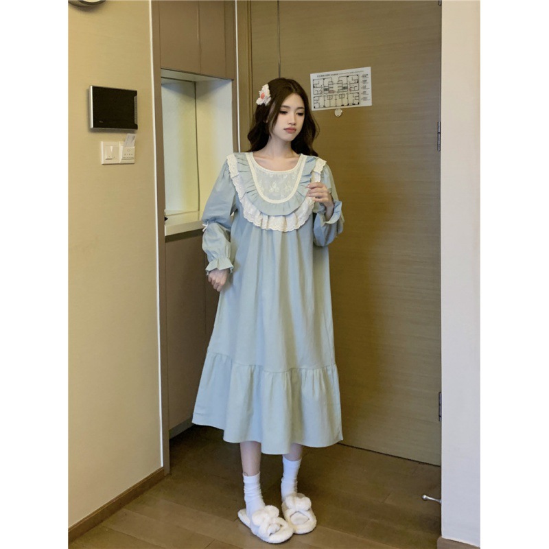 Estilo coreano cómodo estilo Palacio dulce princesa de encaje con volantes otoño homewear traje camisón