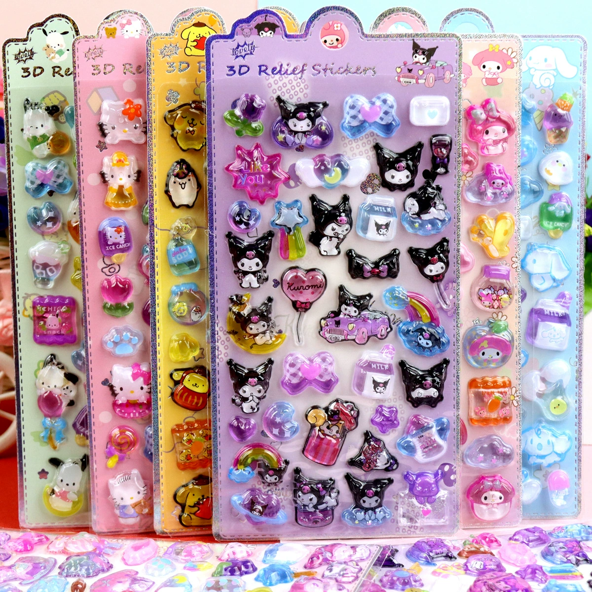 3D трехмерный рельефный кристалл наклейка для детей мультфильм Санрио Куроми Мелетти Нефритовая собака KTCat Водяная наклейка