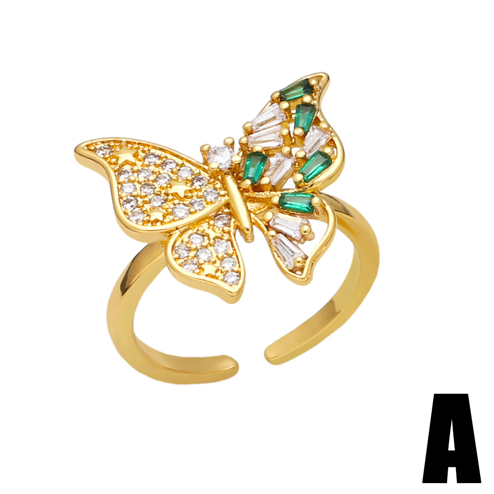 Fashion Butterfly Copper Open Ring Plating Inlay Zircon Copper Rings