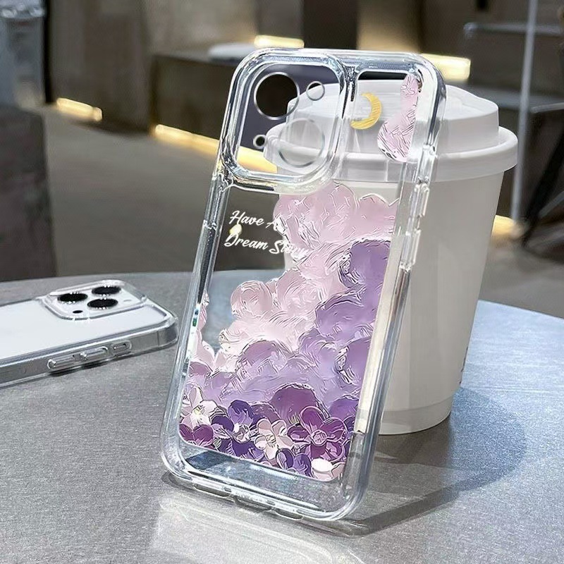 Pintura al óleo Luna para iphone16promax funda para teléfono móvil transparente Apple 15 anti-caída 14pro Japón y Corea 13/12