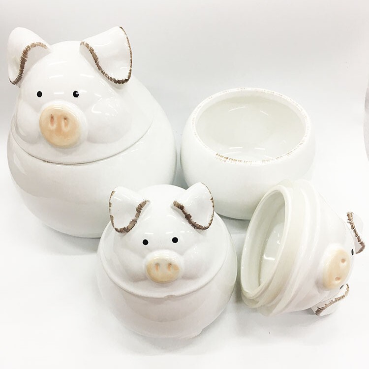 New Pig Family Large, Medium and Small Ceramic Storage Jar Biscuit Jar Cat Food Dog Food Bucket Grain Tea Can