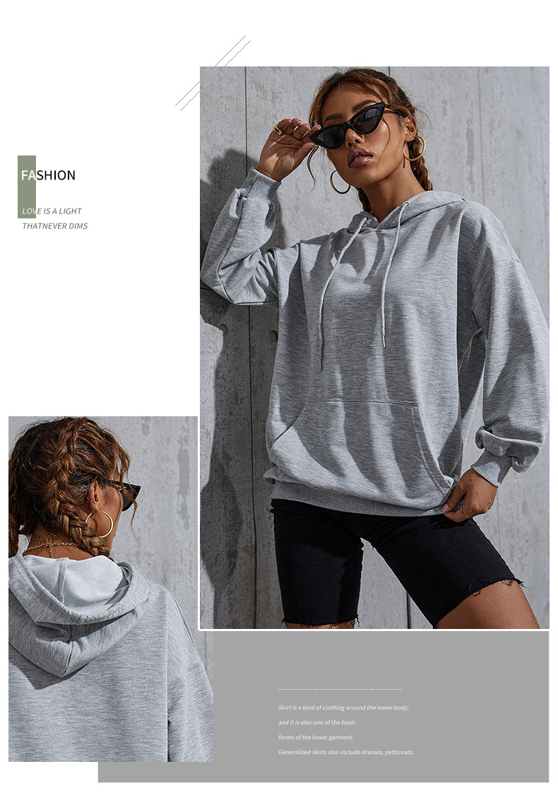 Autumn 2021 New Solid Color with Pocket Casual Base   Hooded Sweater for Women in Hoodies