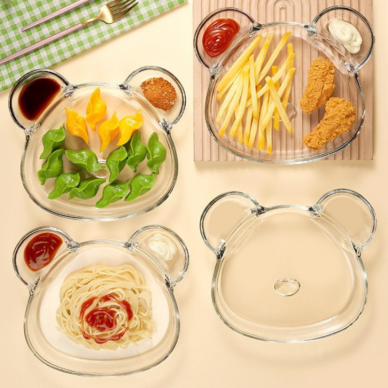 饺子盘玻璃分格盘简约平盘家用带蘸料碟海鲜盘虾盘分餐盘水果盘用|undefined
