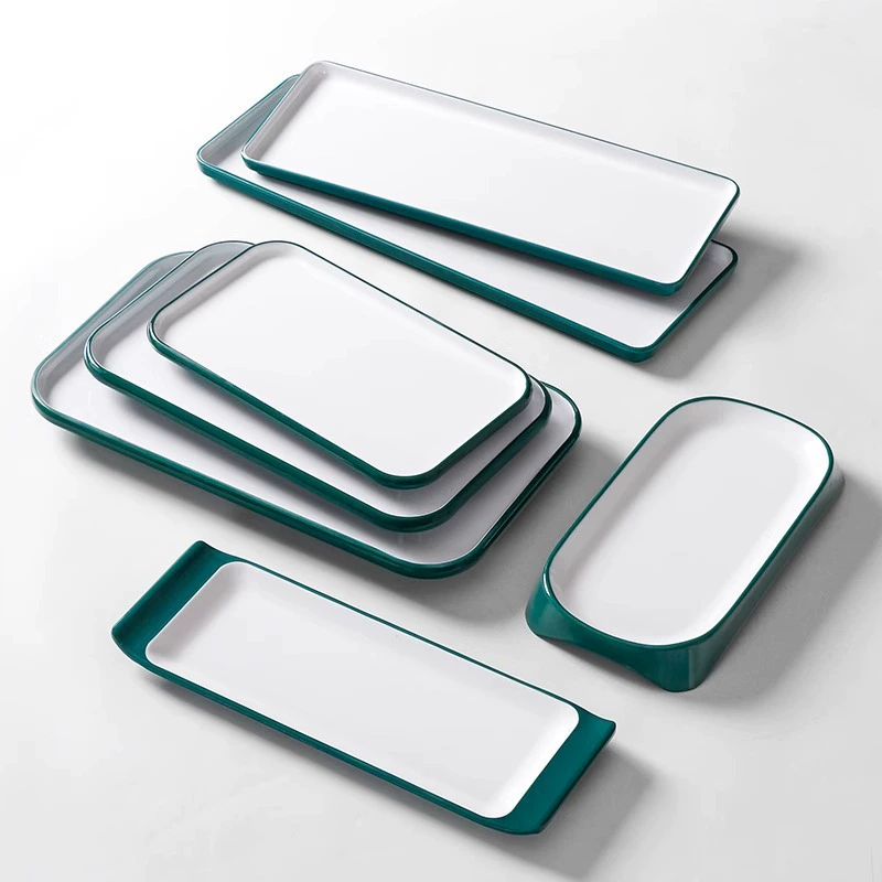 Two-color tableware, plastic rectangular dinner plate for commercial use