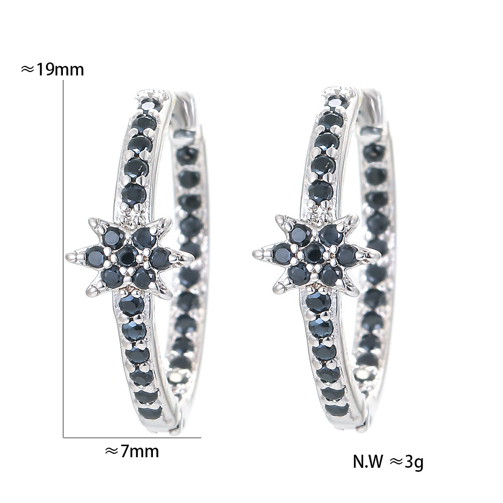 Simple Inlaid Colorful Zircon Pentagram Copper Ear Buckle Earrings Wholesale display picture 4