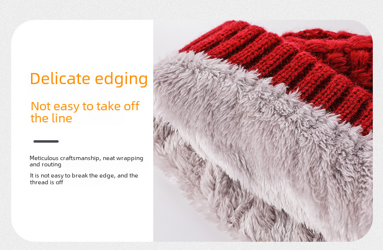 Unisex Schal Mode Winter Samt Strickmütze Set Pelz Ball Kappe Warm Einfarbig Hals Set_voghion.com