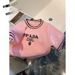 欧洲站洋气小众提花编织字母设计感薄款针织衫短袖T恤女洋气上衣
