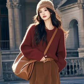 秋冬2024新款糖炒栗子红茶风毛衣穿搭今年漂亮温柔系上衣针织小衫