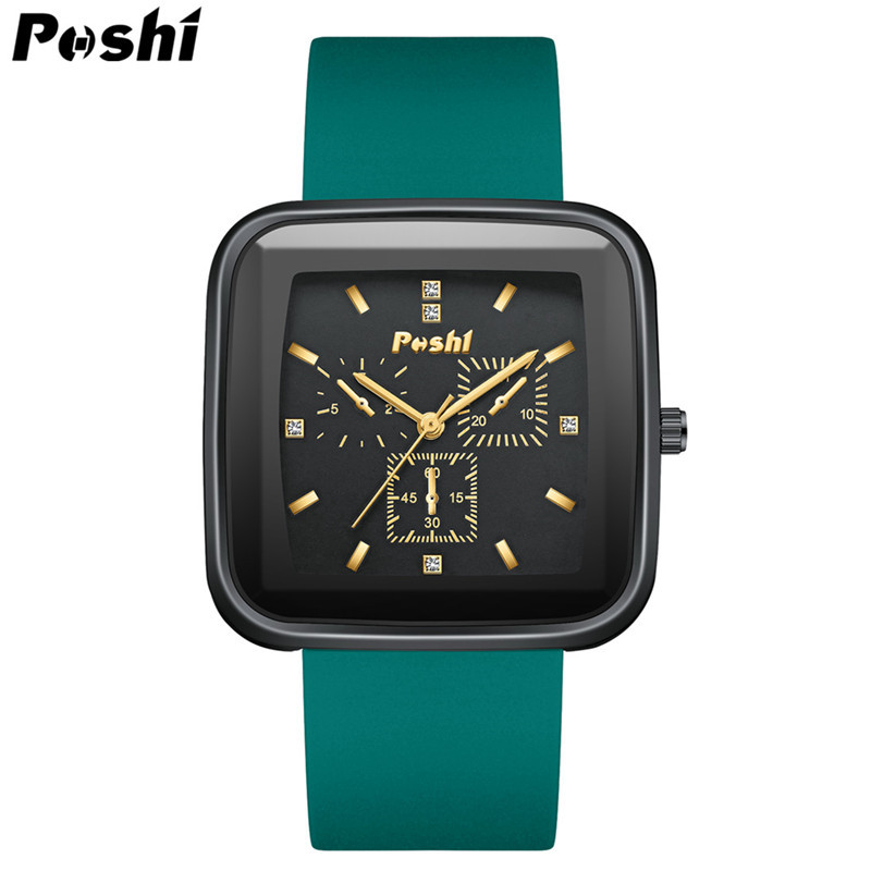 POSHI nuevo cuadrado de silicona gran dial reloj de mujer moda casual hombres y mujeres estudiantes reloj del todo-fósforo