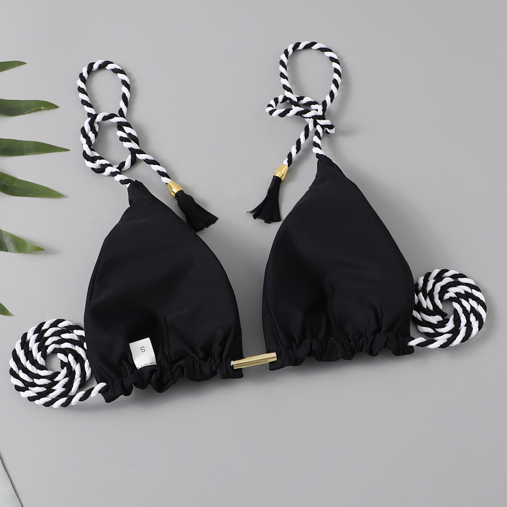 105g Weight Polyester Fabric Type split swimsuit Tops Type Swimming Pool, Beach Occasion Stripe, Solid Color Pattern Women's Gender Drawstring Craft Women's Stripe Solid Color 2 Pieces Set Bikinis Swimwear 23