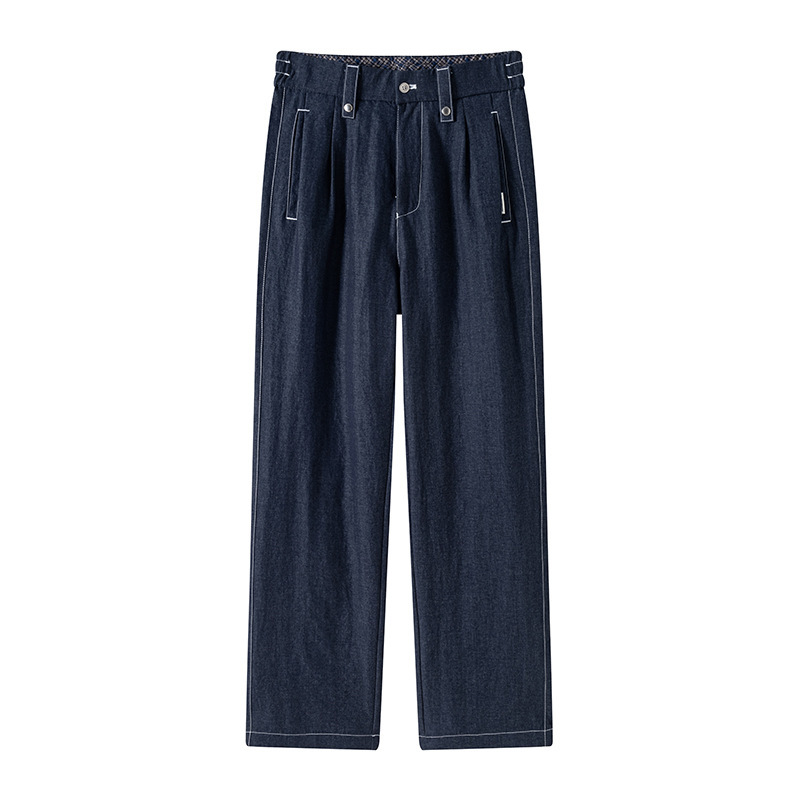Nanxia Dark Blue Straight-Leg Jeans, Spring and Autumn Style, New Spring Model, Loose Fit, Slimming, High-Waisted, Narrow Wide-Leg Pants