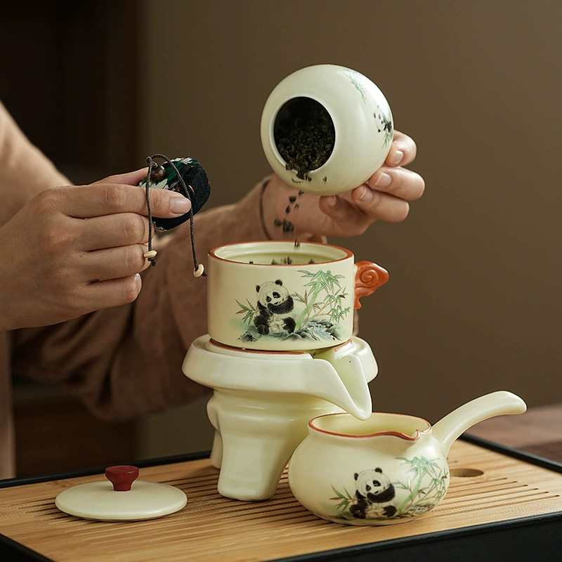2024 New Panda Ruyao Kung Fu Tea Set for Home Tea Pot Lid Bowl Guochao Gift Festival Business Gift
