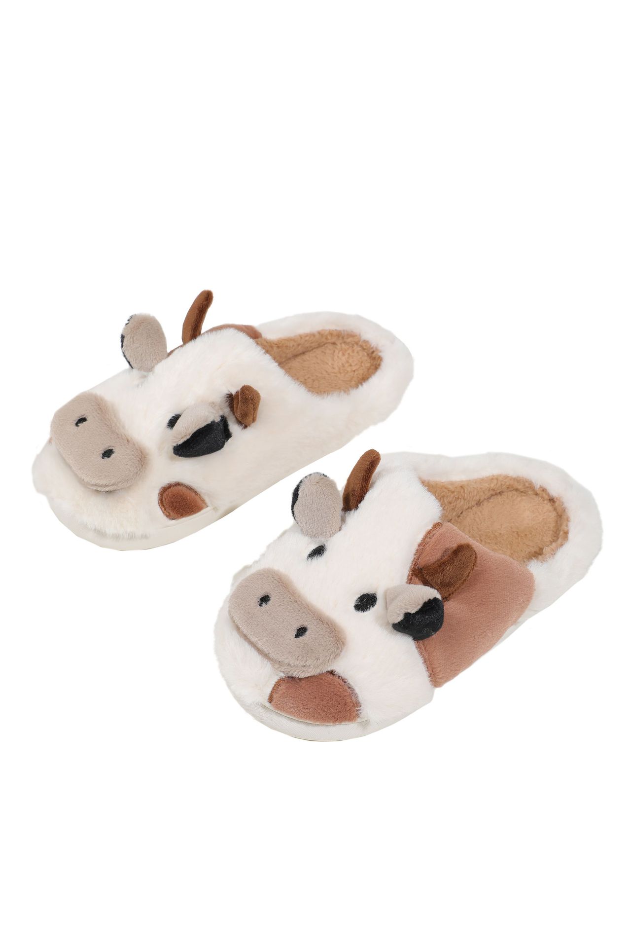 Vaca cerrada dedo del pie Zapatillas de algodón invierno moda niñas invierno cálido fondo grueso antideslizante casa pareja zapatillas niños y niñas zapatos