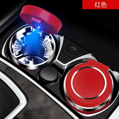 Car ashtray: Car Ashtray with Cover - no-pattern-red-one-touch-lidstainless-steel-liner