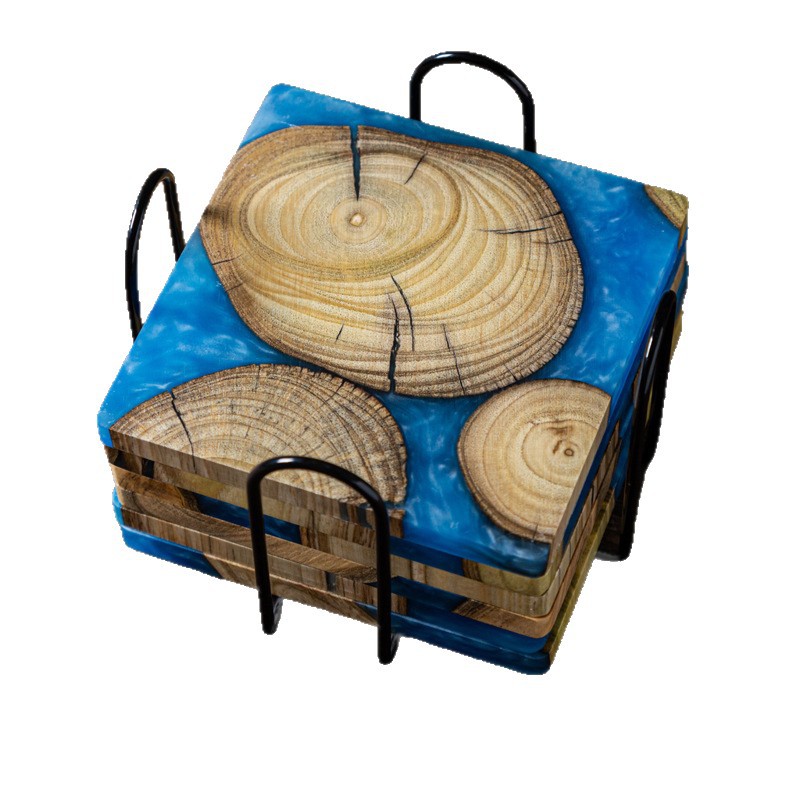 Posavasos de resina epoxi de punto transfronterizo posavasos de madera maciza boj almohadilla de aislamiento térmico de apoyo de té creativo sensación de lujo ligero