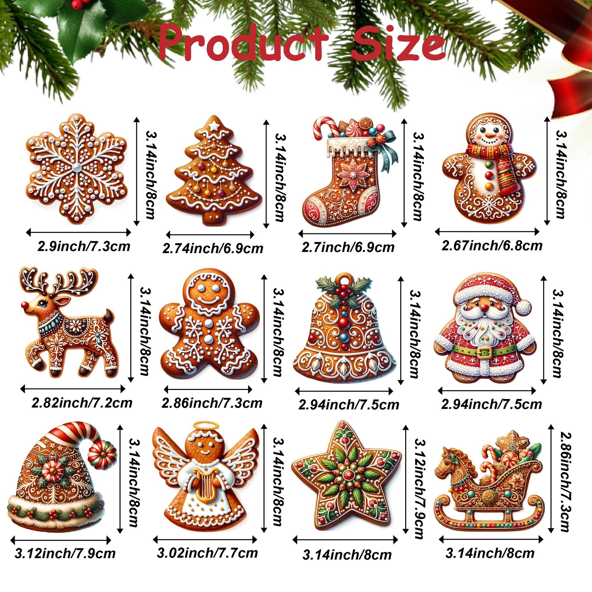 12 piezas de madera hecha a mano Navidad Colgante Set Gingerbread Man con patrón de Santa Claus adecuado para la decoración de regalos navideños
