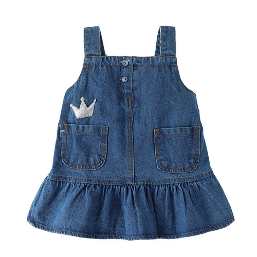 Ladies' Baby Spring Belted Dress for 1-Year-Old Children, Denim Skirt Spring Outfit for Girls, Baby Spring and Autumn Dress