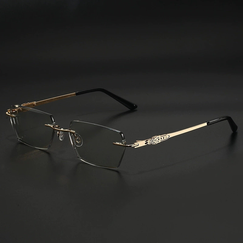 近视眼镜男无框钻石切边眼镜变色防蓝光防辐射度数散光商务眼镜