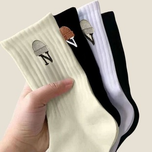 Autumn and Winter solid color Sports Women's Mid-calf socks sweat-absorbent stockings warm thickened ins stockings autumn and winter socks wholesale