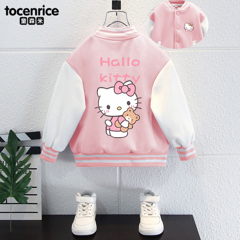 Hello Kitty Clothes Spring and Autumn Baseball Suit Sports Jacket Coat hellokitty Girls Middle and Big Children Autumn and Winter Fashion