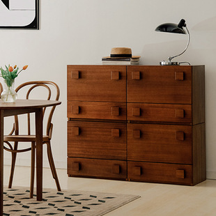 Nordic Solid Wood Card Door Cabinet Sofa Side Cabinet Living Room Household Middle Ancient Storage Cabinet Bedside Cabinet Modular Cabinet Combination Cabinet