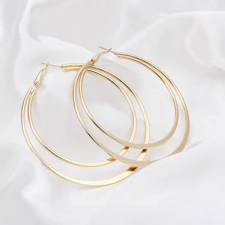 1 Paire Vêtement De Rue Double Anneau Couleur Unie Placage Acier Inoxydable Boucles D'oreilles Cerceau display picture 4