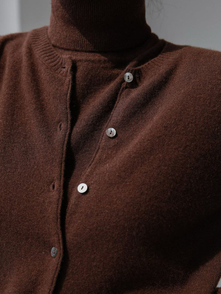 Bộ áo len dệt kim nữ cổ cao không tay kèm áo cardigan dáng suông — Áo vest màu nâu, Áo vest màu xám đậm, áo vest màu vàng, áo vest màu xanh chi tiết 75