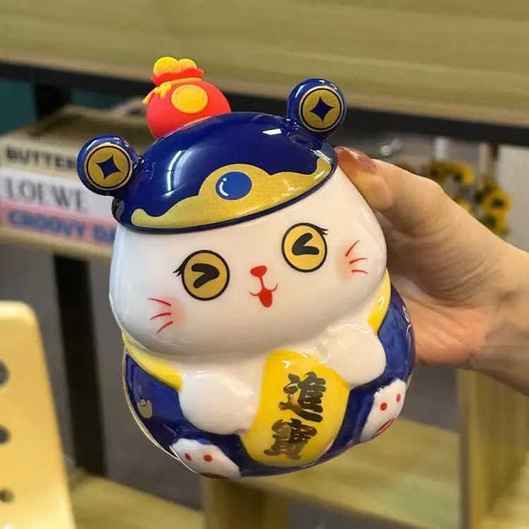 かわいい招き猫蓋付きマグカップ高颜値創意陶磁器カップお土産カップル家庭用オフィスカップ|undefined