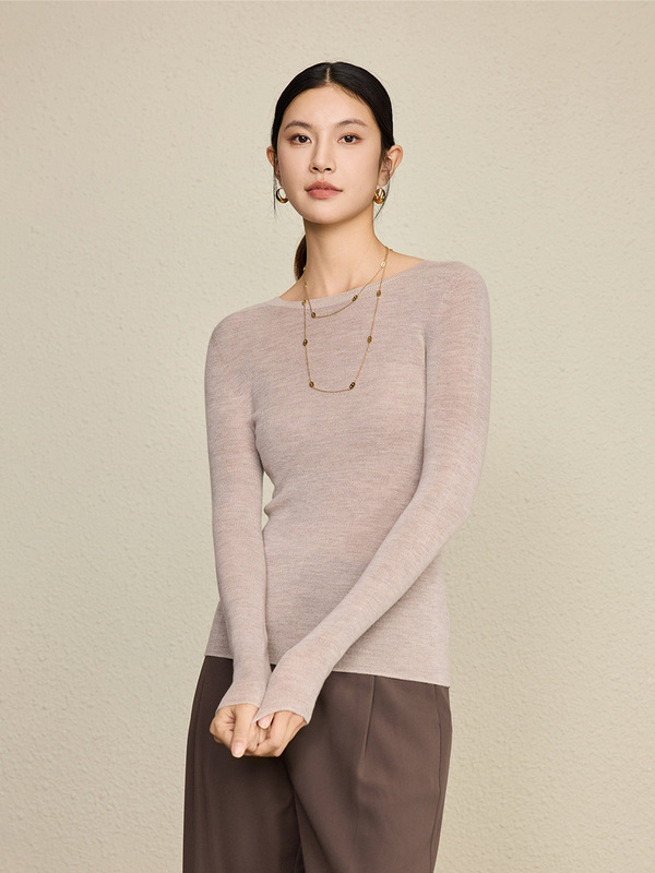 扬子纱精纺100细羊毛圆领针织打底衫女修身显瘦薄款毛衣内搭通勤|undefined
