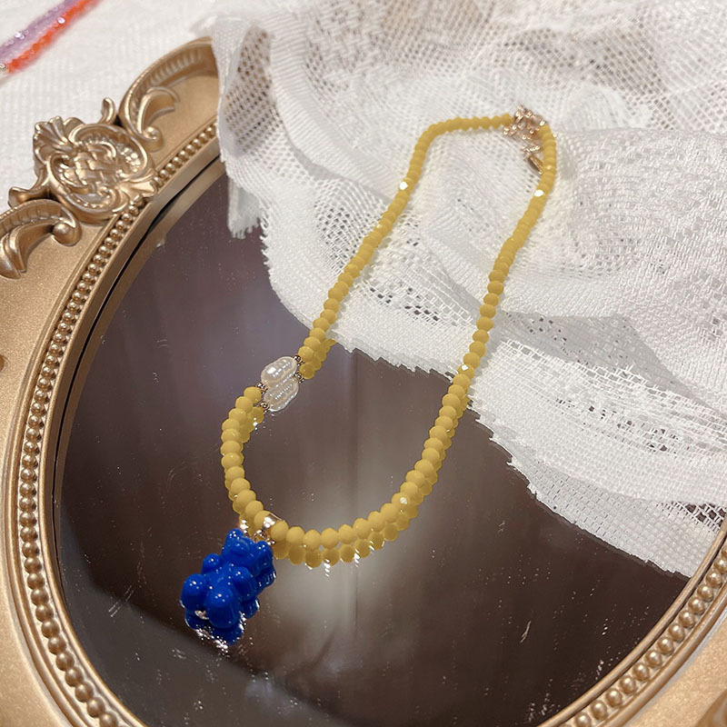 18g Weight Beaded Pendant Material Pendant Necklace Classification Beaded Chain Material 1 Piece Quantity Holiday, Daily Occasion Beaded Material Bear Pattern Women's Gender Cute, Sweet Style Cute Sweet Bear Beaded Wholesale Pendant Necklace 16