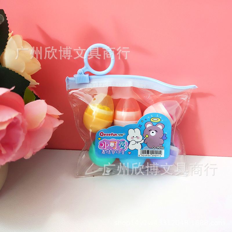 Exaltador de modelado de dibujos animados múltiples, 6 bolsas, diagonales, notas, puntos clave, estudiantes de primaria, marcadores, graffiti