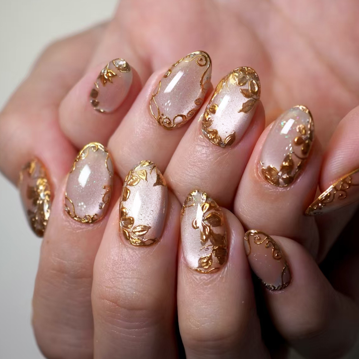 Foreign trade three-dimensional gold-plated flower cat's eye gentle Joker short oval European and American style detachable wearable armor 24 pieces