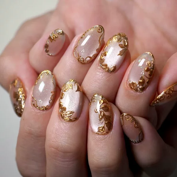 Foreign trade three-dimensional gold-plated flower cat's eye gentle Joker short oval European and American style detachable wearable armor 24 pieces