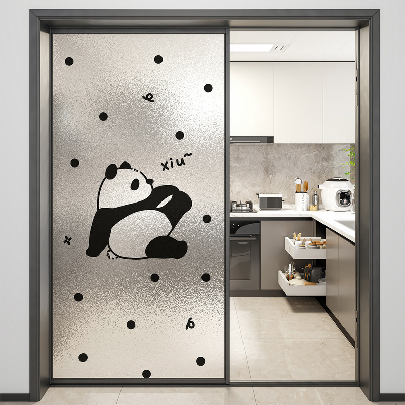 パンダガラスステッカー半透明不透明キッチン窓フィルム浴室トイレプライバシーフィルムドアと窓静電ステッカー|undefined