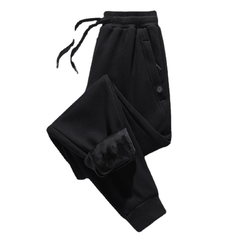 Pantalones largos casuales para hombres Otoño e Invierno Nuevos deportes estilo coreano moda en stock al por mayor pantalones de chándal con cremallera gruesa forrada de lana