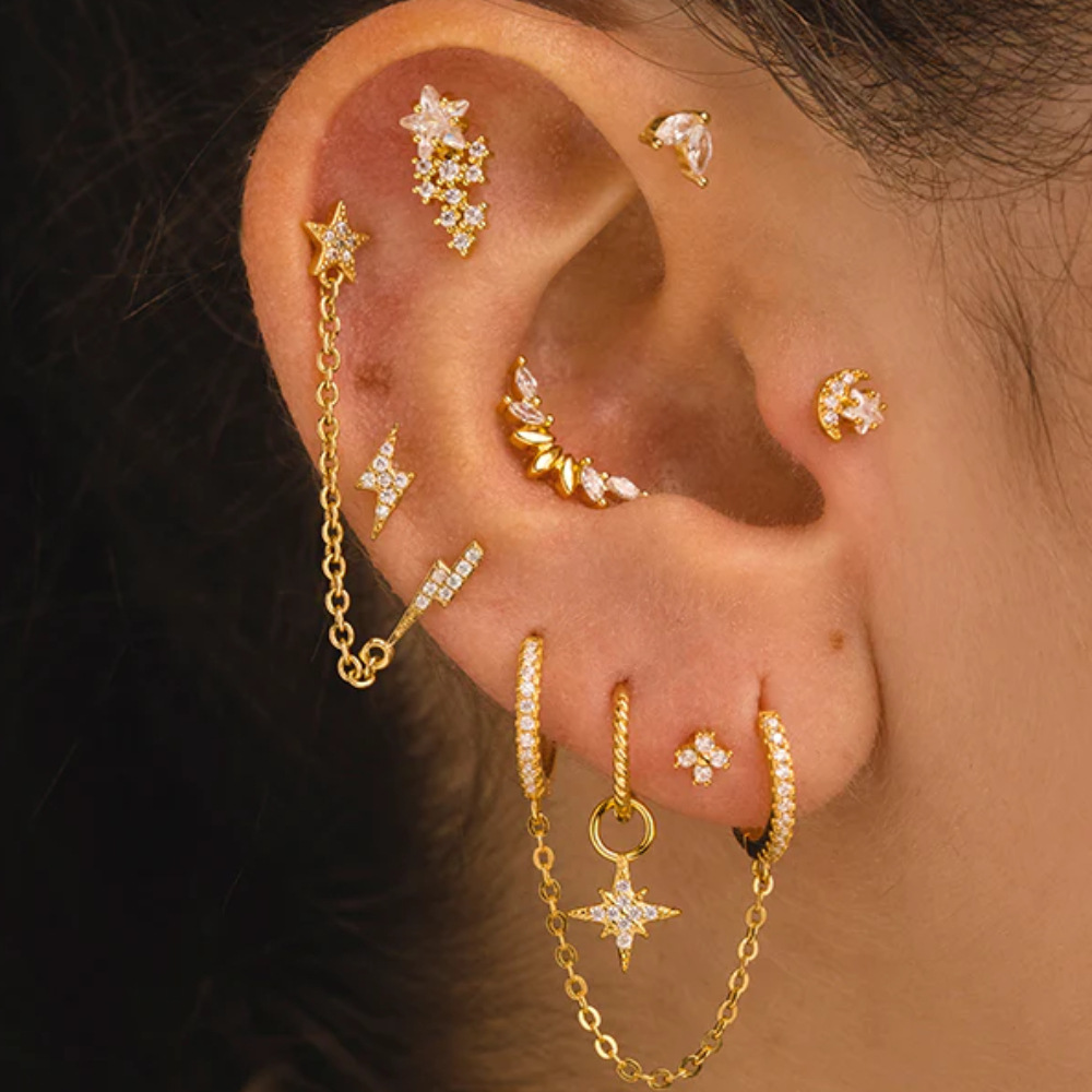 Women'S Gender Inlay Design 1 Piece Ear Cartilage Rings & Studs Fashion Geometric 925 Sterling Silver Inlay Zircon