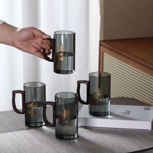 高硼硅玻璃水杯家用客厅茶杯办公室透明喝水玻璃单层杯木把手杯