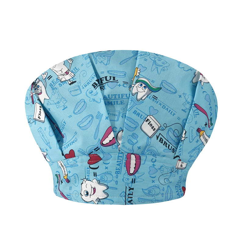 Sombrero de enfermera mujer chef cocinando cocina a prueba de aceite a prueba de humo pérdida de cabello sombrero esponjoso sombrero impreso puntera sombrero de trabajo ajuste elástico