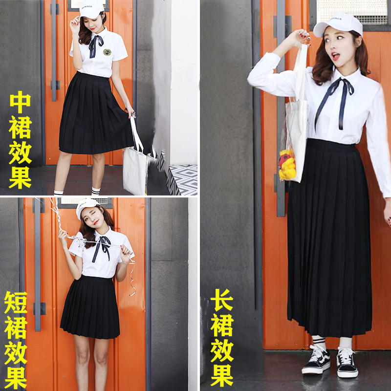 Jk pleated skirt black short mid-length skirt gray Japanese college style elastic waist slim A- line skirt summer and autumn women